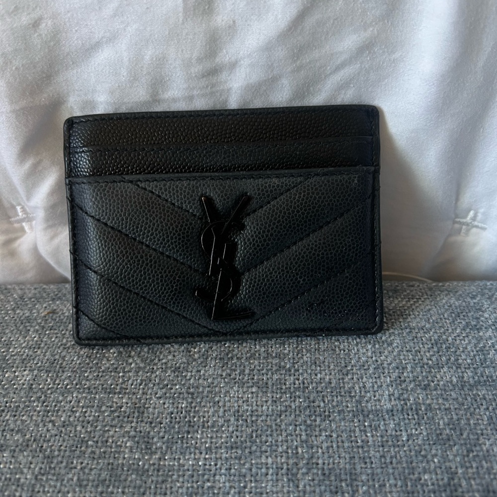 Saint Laurent Black Leather Card Sleeve with Stamped Logo
